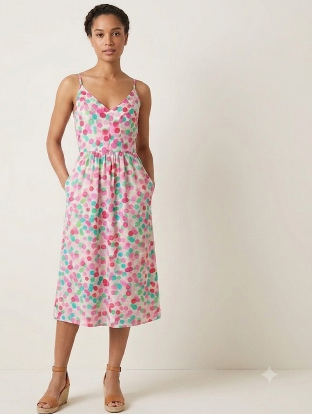 Joules Pink Multicolor Polka-Dot Midi Dress Size 12 US